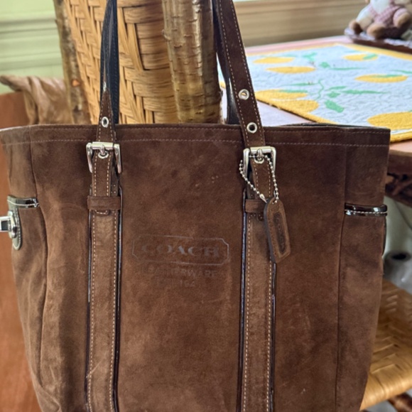 COACH Chocolate Brown Suede bag- Excellent condition.( see photos)   9 x 13 - Picture 2 of 5